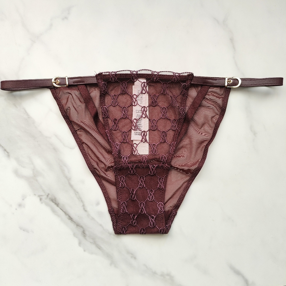 NWT VICTORIA'S SECRET VERY SEXY LOGO EMBROIDERY STRING BIKINI PANTY IN BURGUNDY